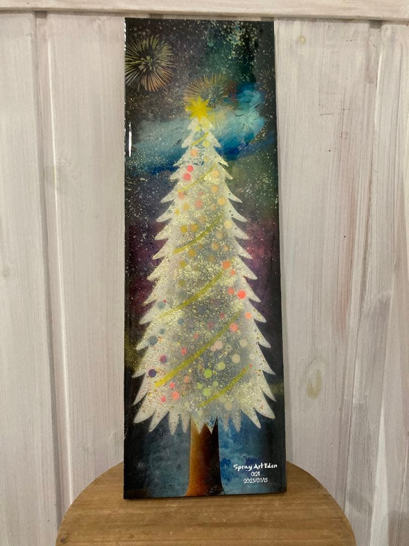 スプレーアート　もみの木　未使用　絵画　オシャレ　クリスマス