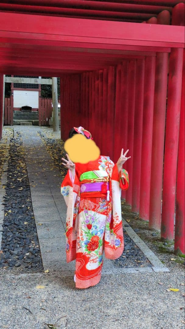 七五三　7歳　着物、肌襦袢、はこせこ、帯フルセット