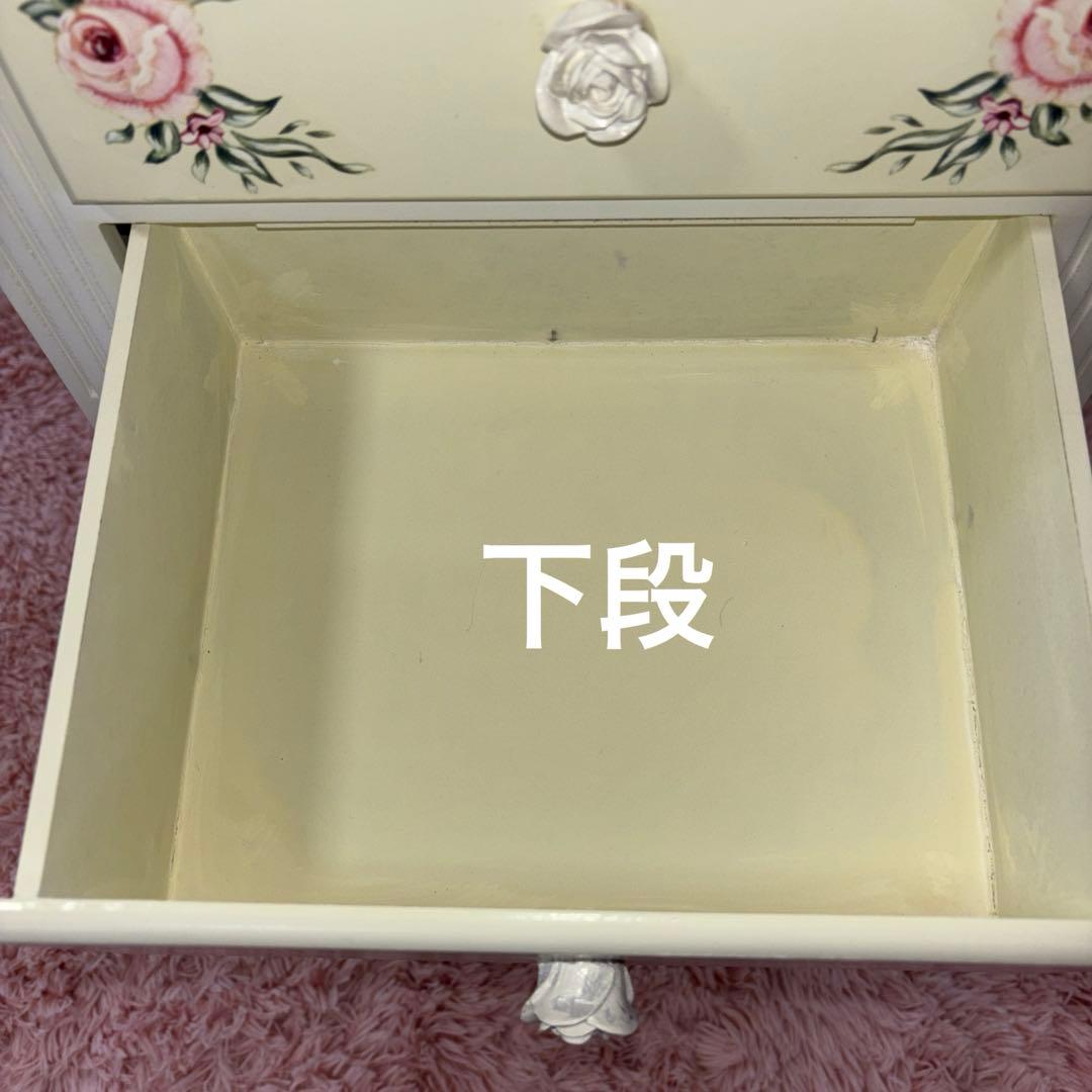 ロココ調　サイドテーブル　2段チェスト　薔薇　白家具　ハンドペイント　木製