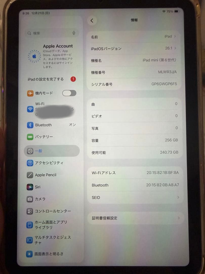 ipadmini6 / 256GB / Wi-Fiモデル / ピンク