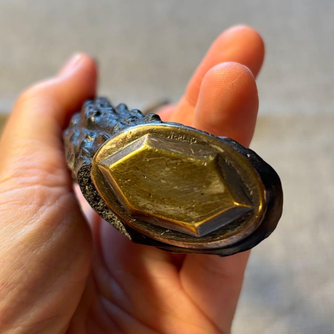 イギリス　アンティーク　スターリングシルバー　鹿角ハンドル カービングフォーク