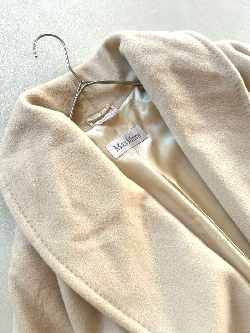 277美品マックスマーラ白タグ上質ウールカシミア上品ロングコートベージュ