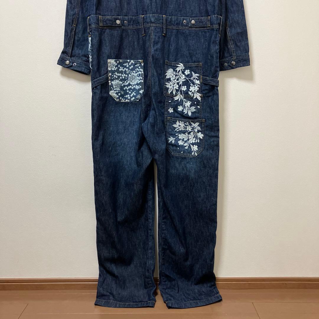 タグ付き　絡繰魂　鯉　桜　花　華　コイ　デニム　オールインワン　つなぎ　刺繍