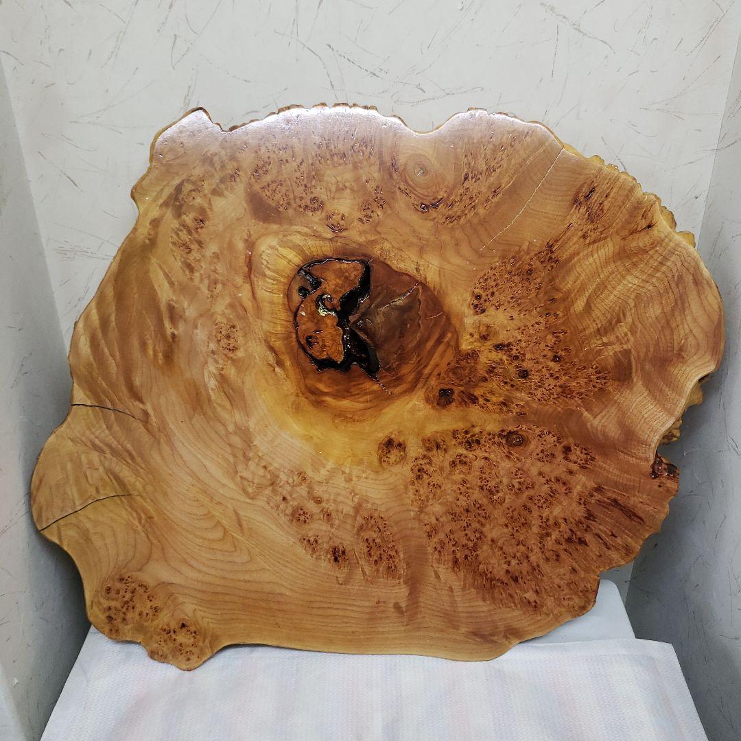 蔵出し特価花梨こぶ玉杢花台　木製円形テーブル ５８×４２×５cm