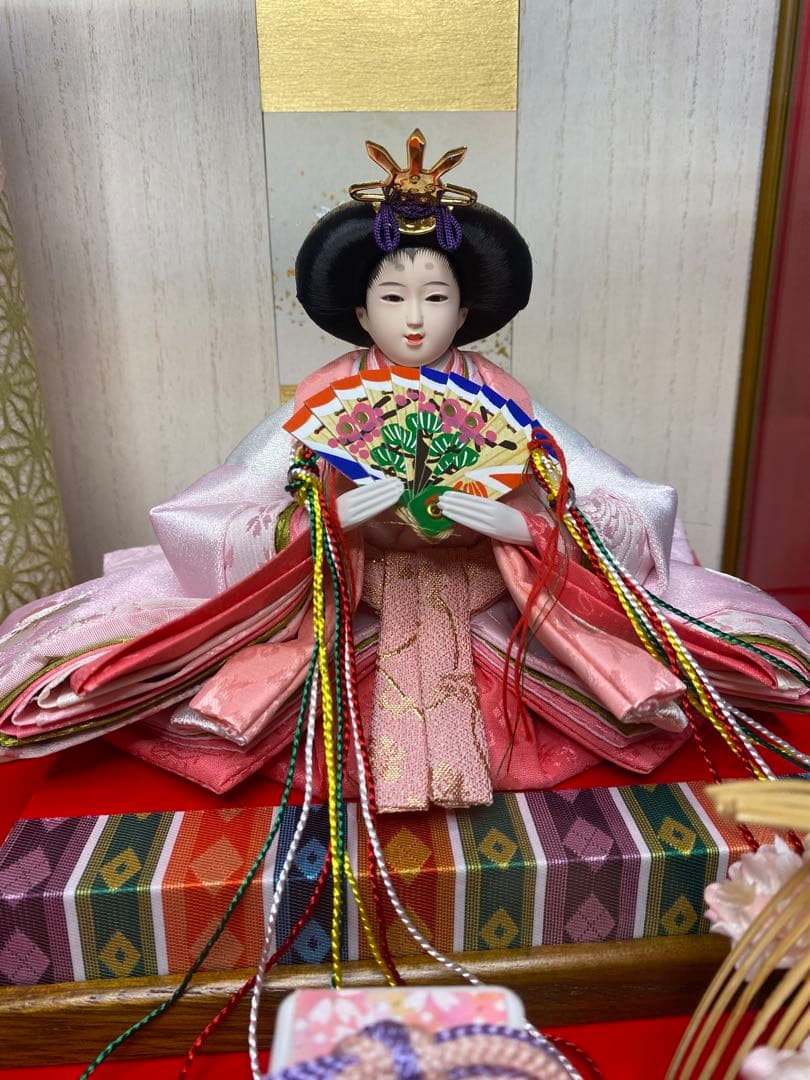 平安豊久　雛人形アクリルケース入り親王飾り・間口約５８×奥行約３２×高さ約３８㎝