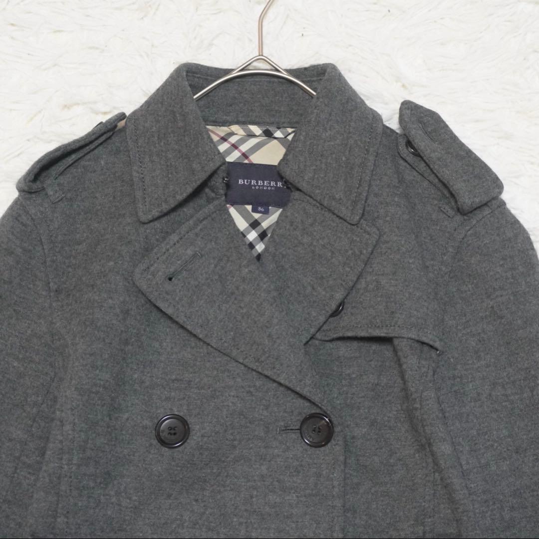 美品 バーバリー ピーコート ナポレオン ノバチェック ショート丈 ダブル