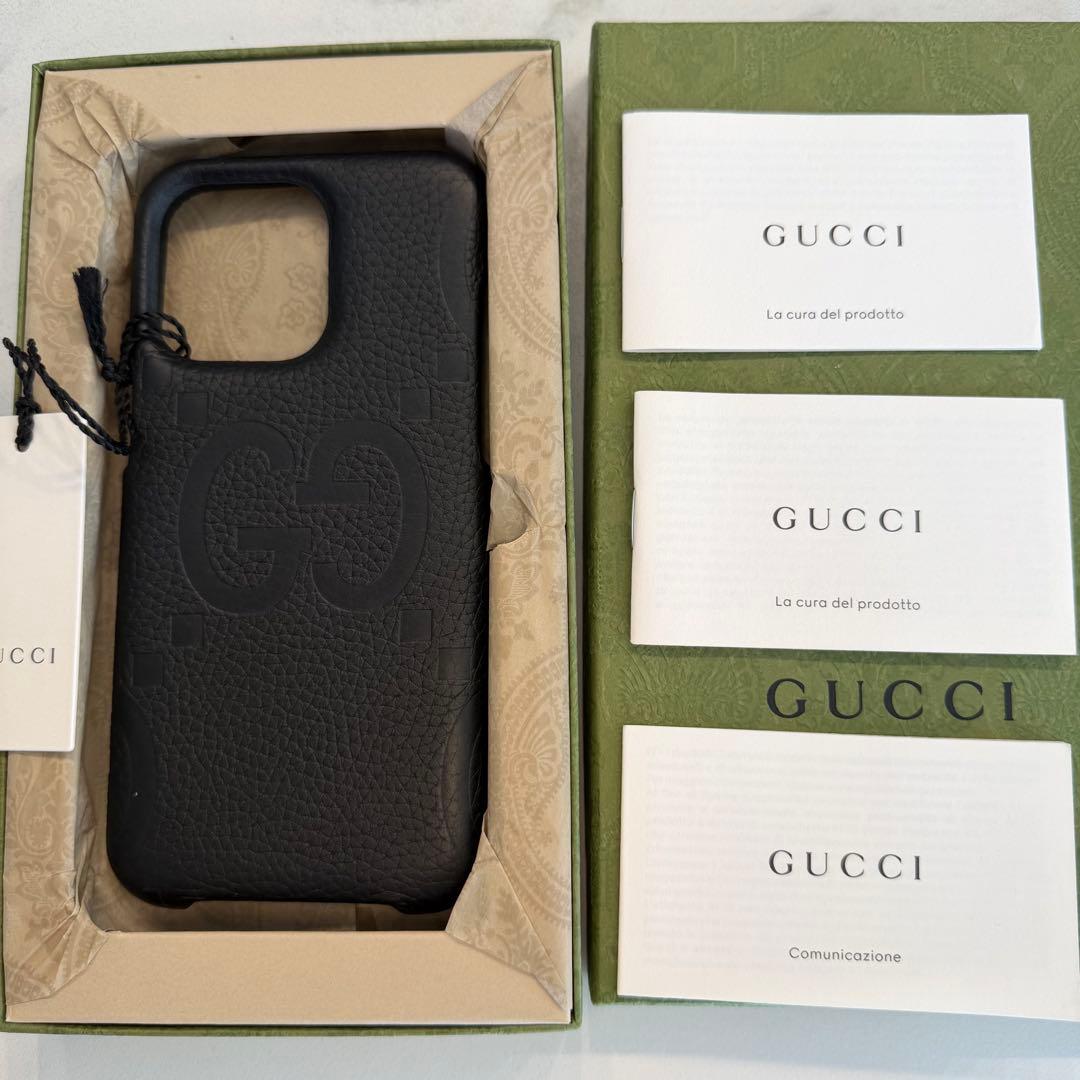 【新品】GUCCI ジャンボGG レザー iPhone15 ケース ブラック