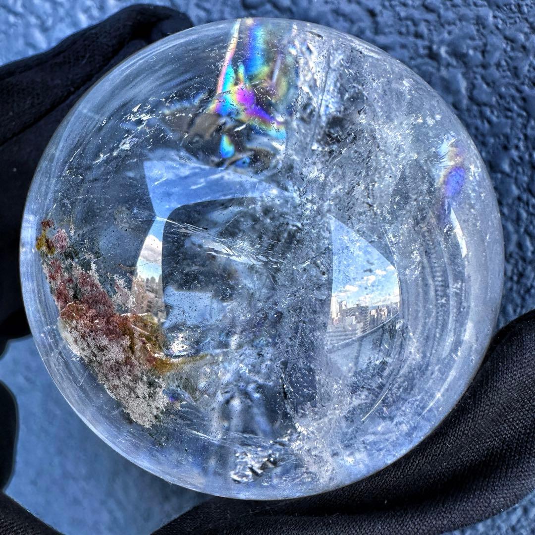 ヒマラヤ水晶☆ガーデンクォーツ共生 丸玉レインボー☆天然石☆パワー浄化A1310