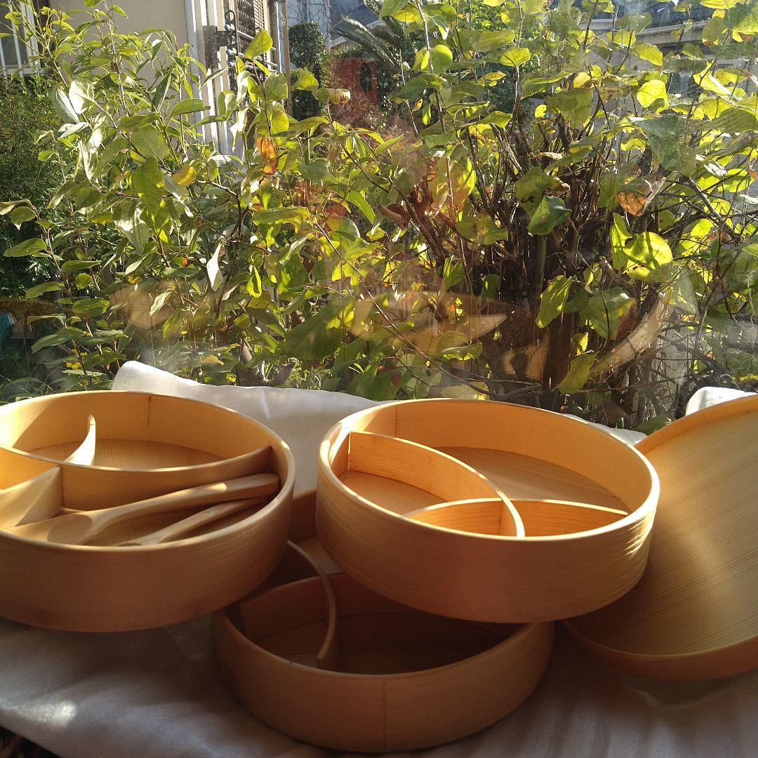 【未使用】オケクラフト　白木お弁当箱 重箱 3段重ね スプーン付き