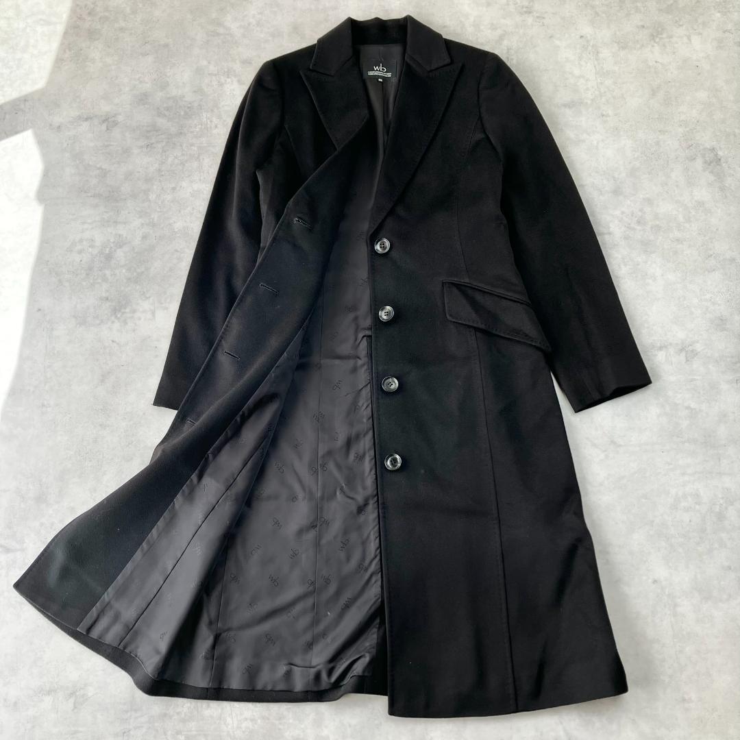 美品　wb　ダブルビー　カシミヤ100％ロングコート　黒　ブラック　796