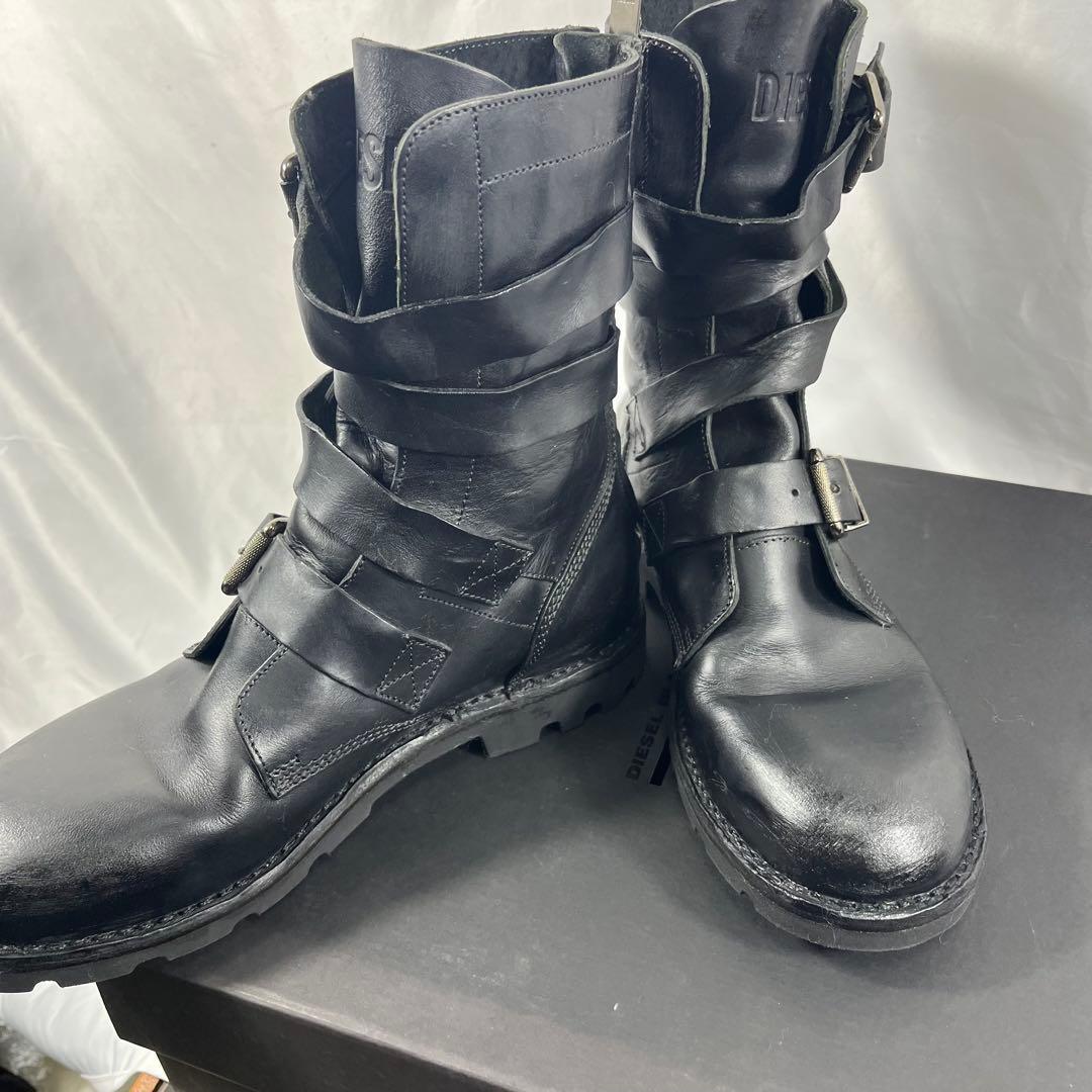 DIESEL BLACK GOLDブラック ワークブーツ ストラップ付き