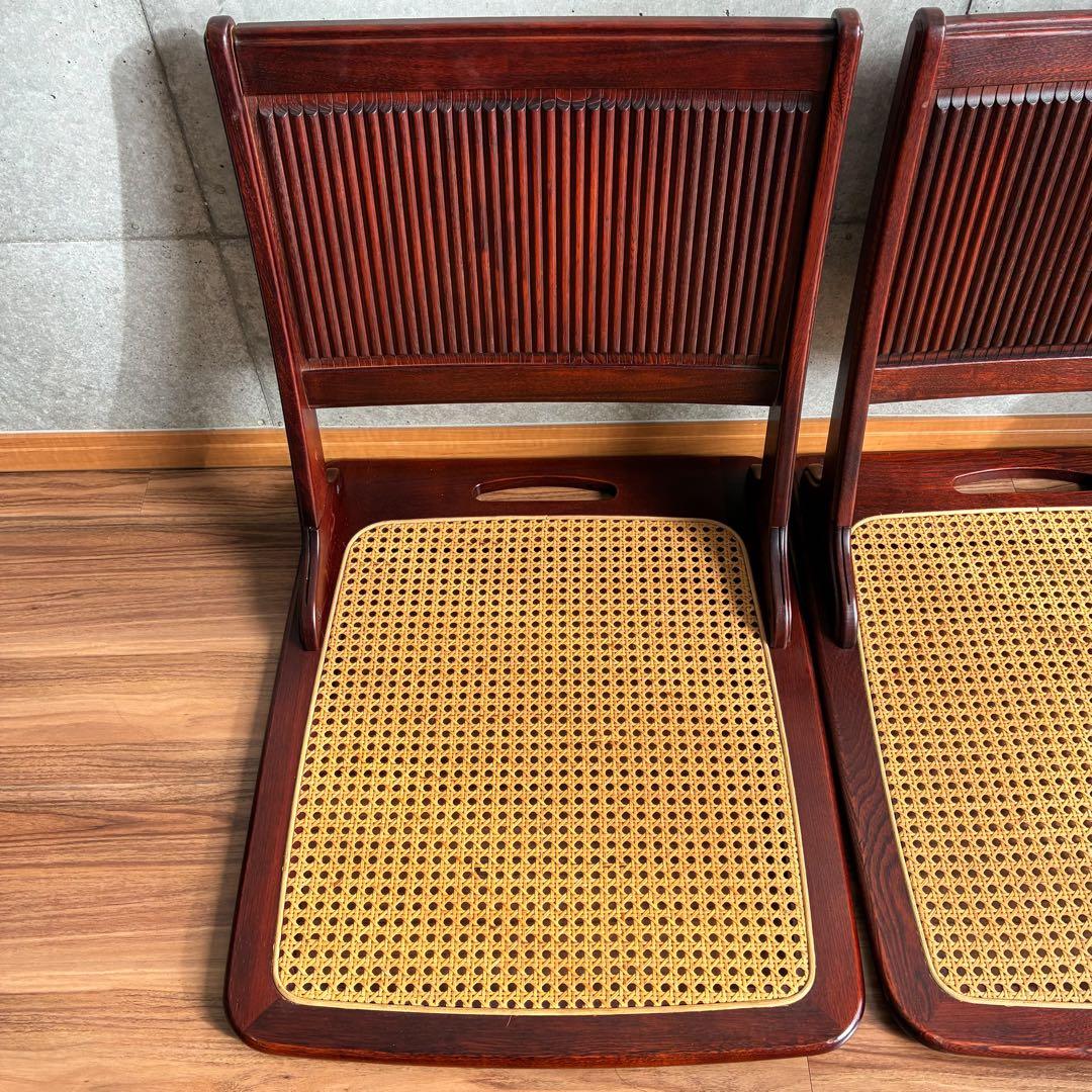 希少 カリモク ラタン 折り畳み 座椅子 4脚セット