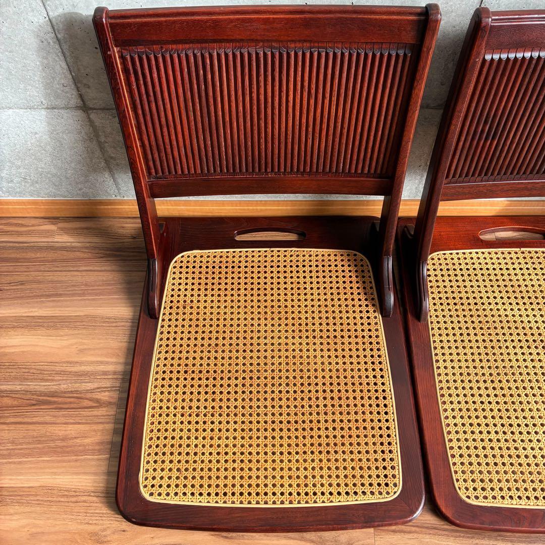 希少 カリモク ラタン 折り畳み 座椅子 4脚セット