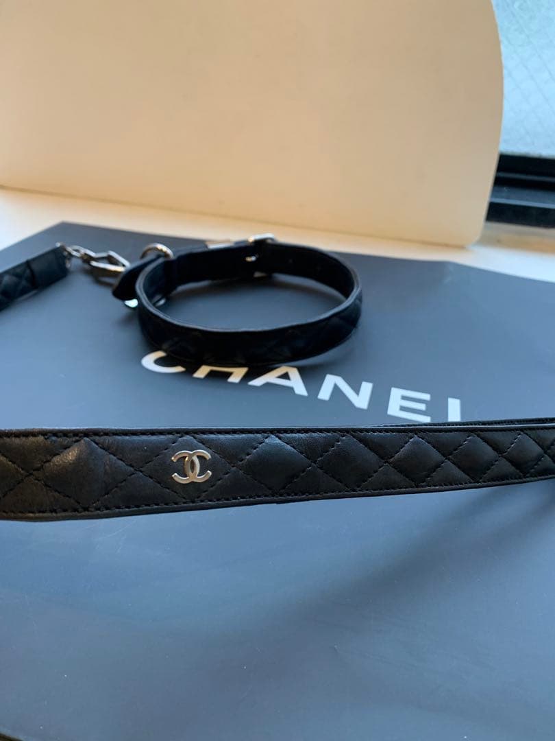 【美品】CHANEL シャネル ココマーク マトラッセ 小型犬 首輪 リード