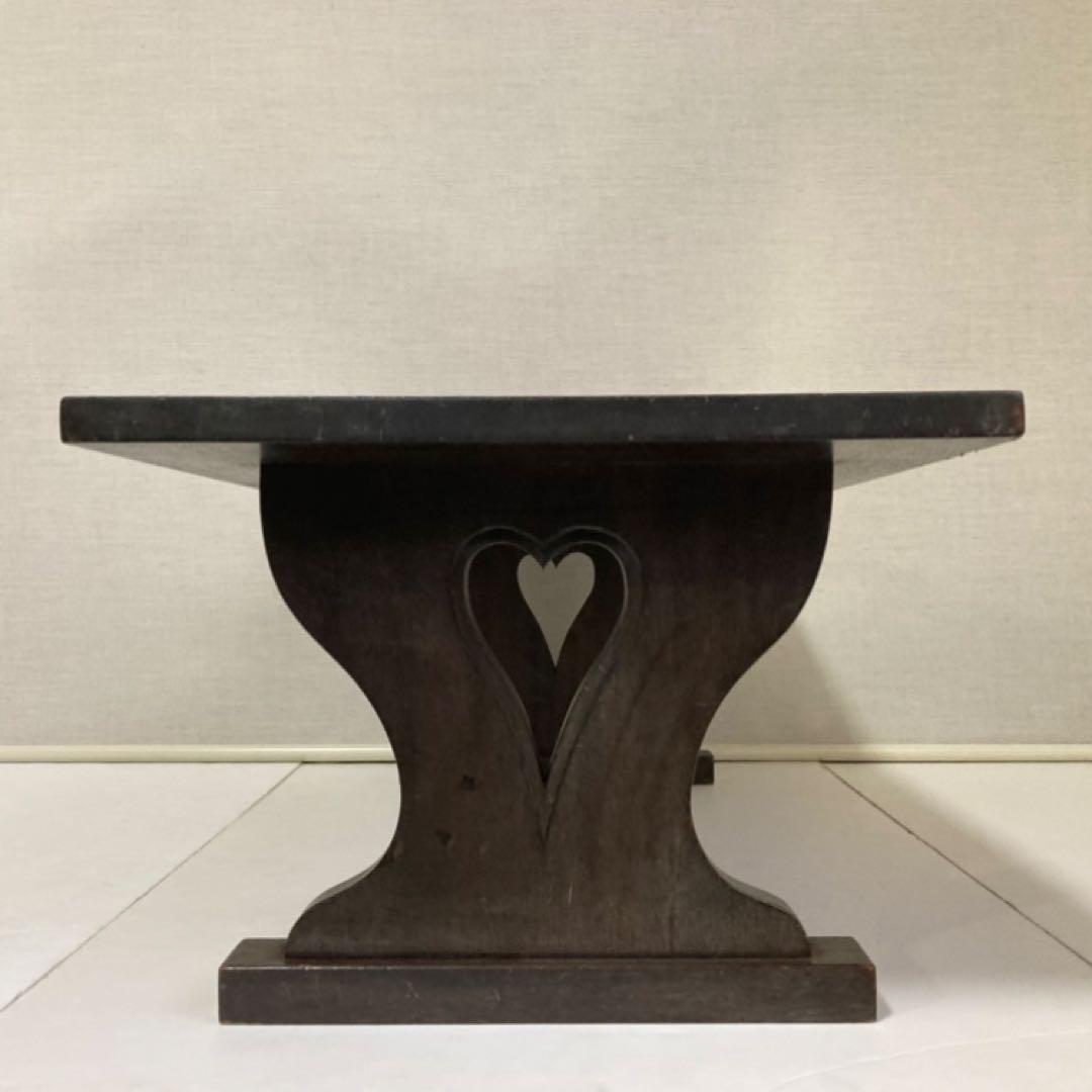 古い味のある文机 座卓 置物台 飾り棚 大型 透かし ハート型 木製 レトロ