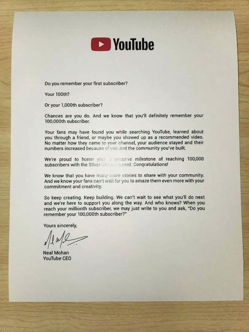 【本物】YouTube銀の盾+銀の賞状付き