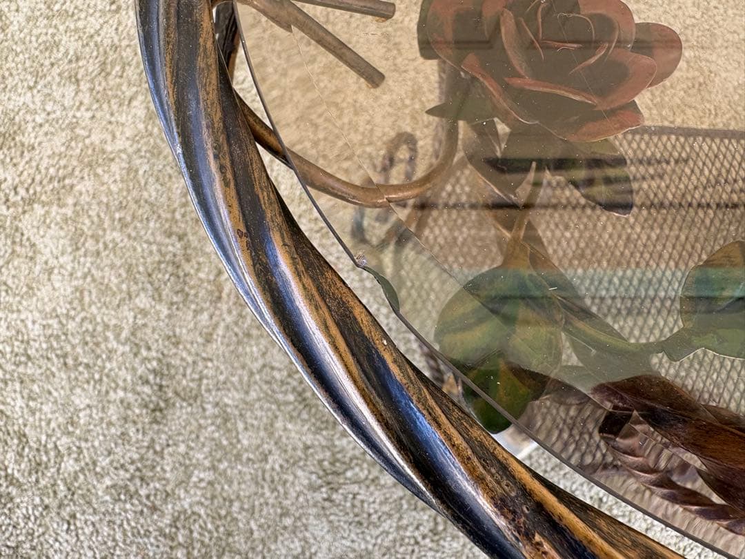 薔薇装飾 アイアン×ガラス サイドテーブル ルネッサンス風