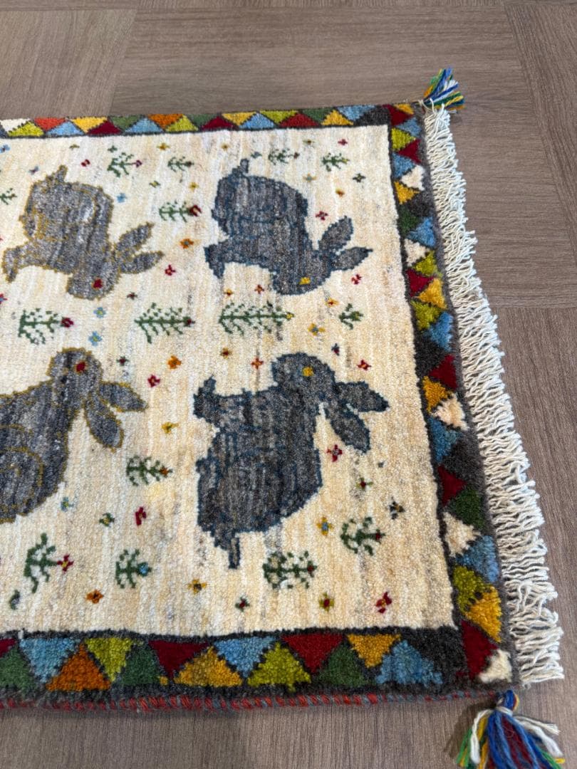 ギャッベ 86x59cm ペルシャ絨毯 手織り ギャベ 玄関マットラグ 絨毯