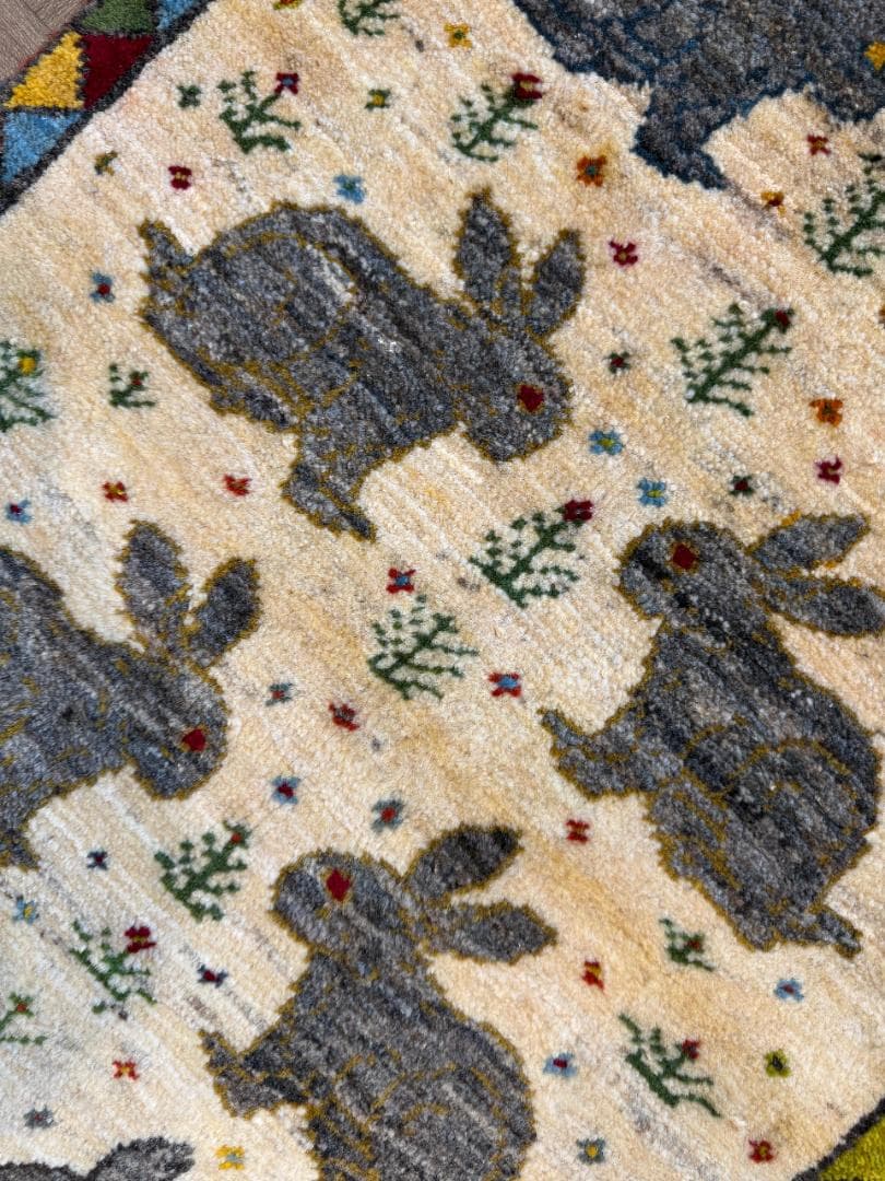 ギャッベ 86x59cm ペルシャ絨毯 手織り ギャベ 玄関マットラグ 絨毯