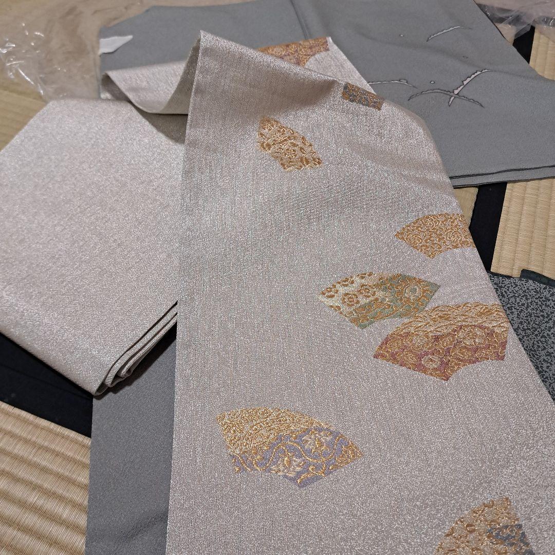 さくまる　染めちりめん名古屋帯　茶道杓立て　袋帯　帯締め+帯留