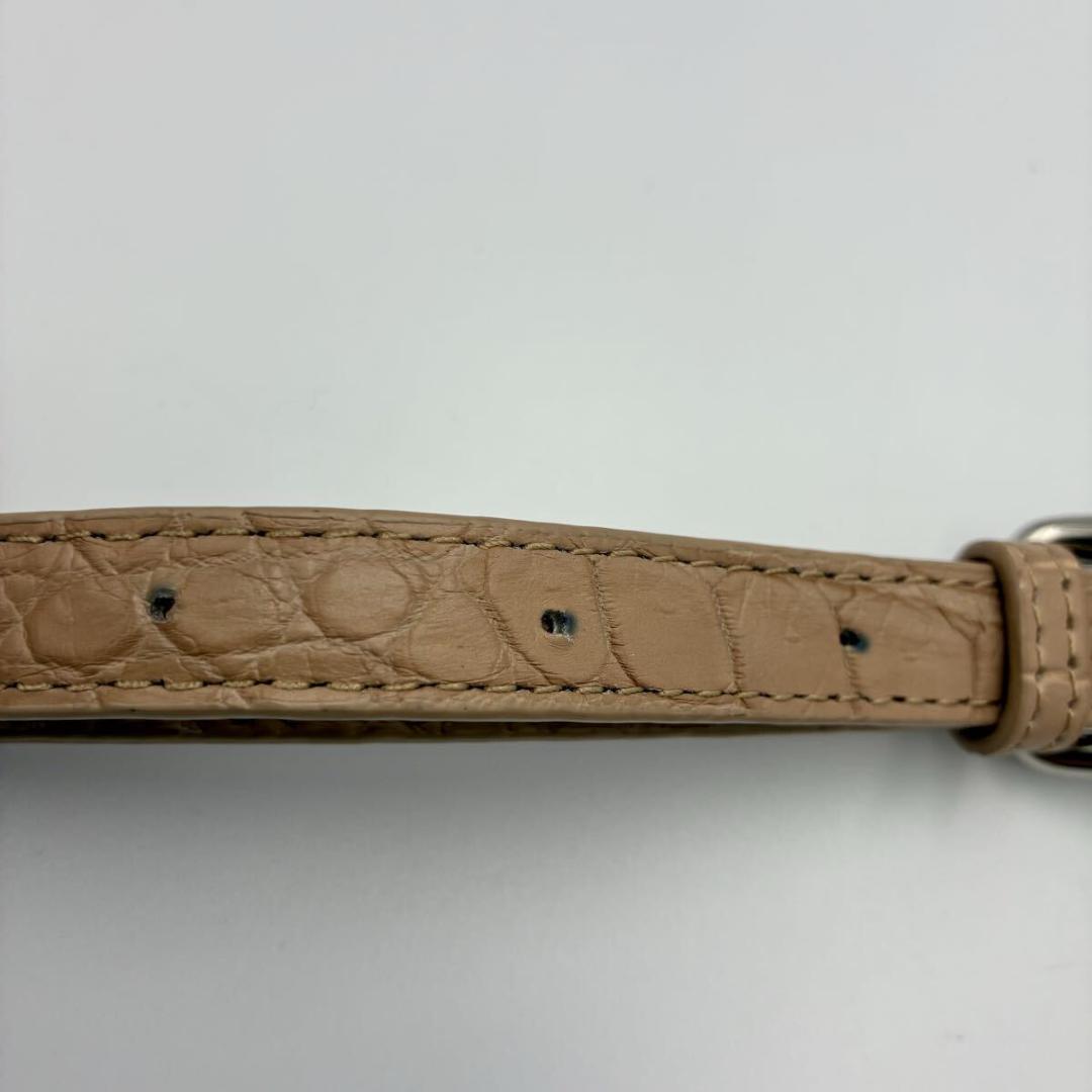 美品 マットクロコダイル ショルダーバッグ ピンクベージュ 本革 リアルレザー