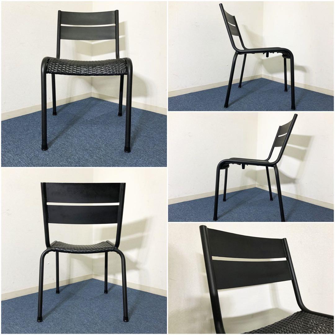 ガーデンチェア4脚セット 屋内外対応メッシュPPブラックチェア スタッキング可能