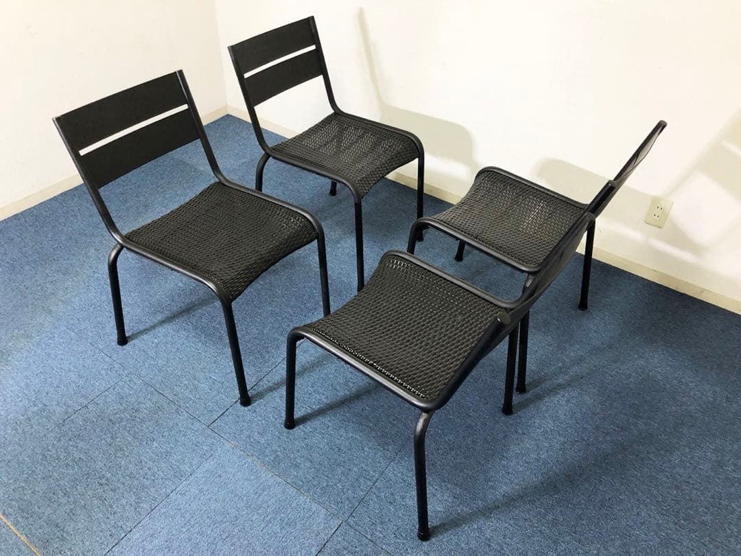 ガーデンチェア4脚セット 屋内外対応メッシュPPブラックチェア スタッキング可能