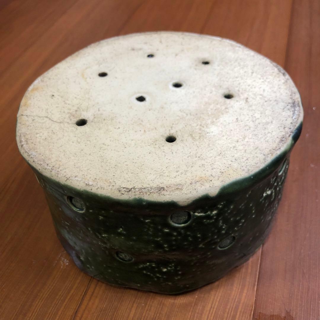 織部焼 花道具緑色 陶器 花器 中型