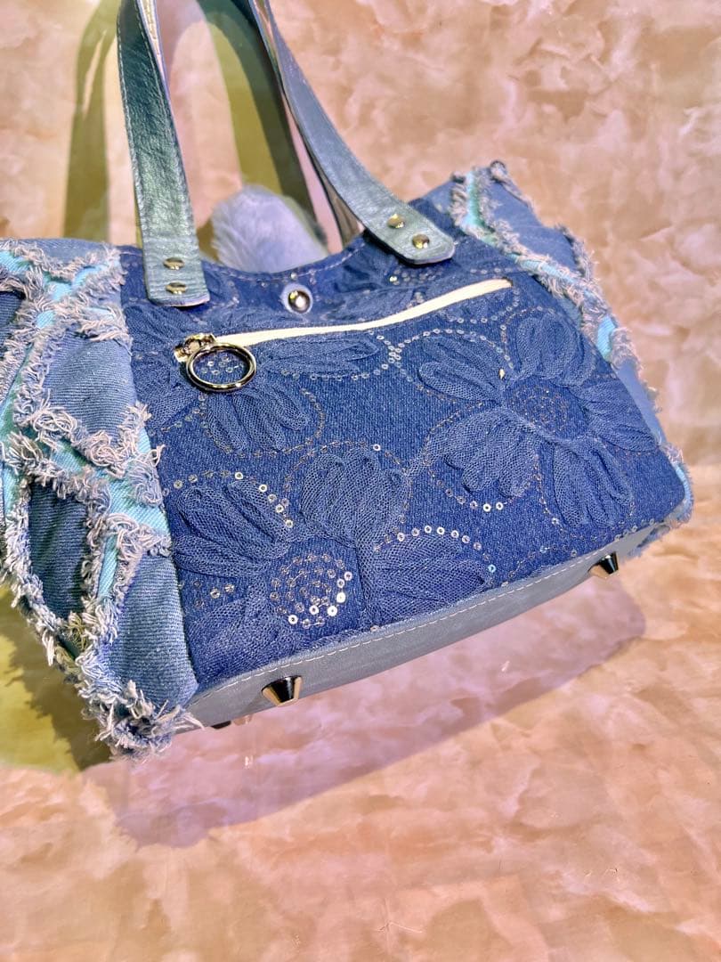 m*e様 コヤンイサムチョン　サイドポケットデニムバッグ　　　 本革持ち手　クラ