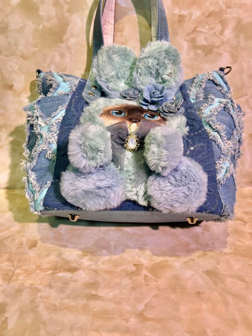 m*e様 コヤンイサムチョン　サイドポケットデニムバッグ　　　 本革持ち手　クラ