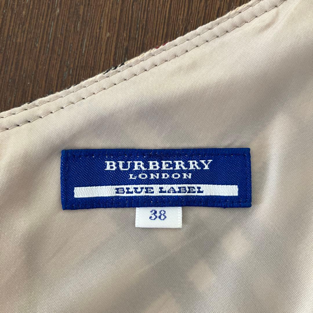 バーバリーブルーレーベルチェック柄ノースリーブミニワンピースサイズ38