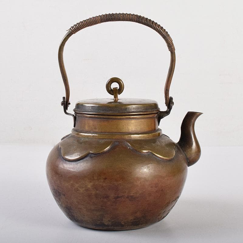 煎茶道具　黄銅　湯沸し　急須　時代箱付　D　R7771