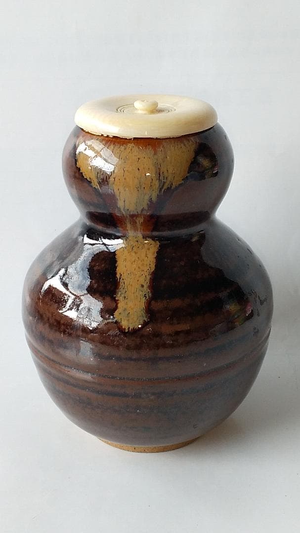 膳所焼 岩崎新定 作春慶瓢箪写 茶入 淡海ぜぜ 陽炎園 表千家 尋牛斎 極 新品