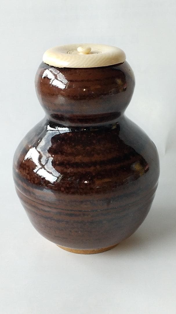 膳所焼 岩崎新定 作春慶瓢箪写 茶入 淡海ぜぜ 陽炎園 表千家 尋牛斎 極 新品