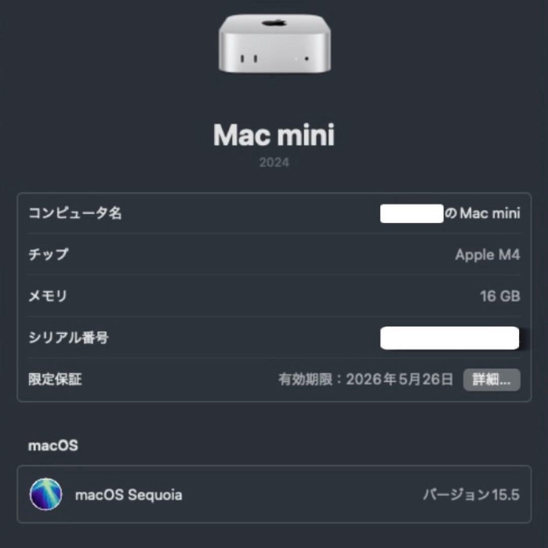 Mac mini M4【16GBメモリ／256GB SSD】
