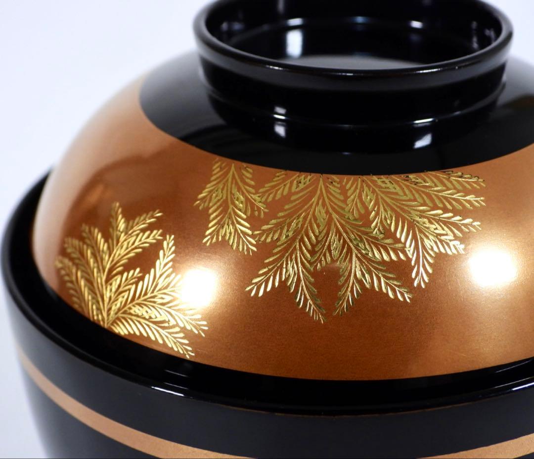 【美品】輪島塗 木製漆器 沈金 蓋椀 吸物椀 汁椀 10客