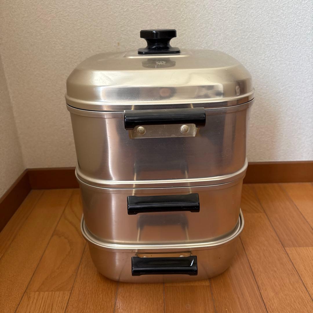 ツルマル印　アルミ3段式蒸し器　26㎝