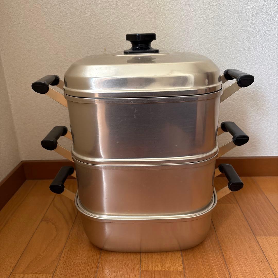 ツルマル印　アルミ3段式蒸し器　26㎝