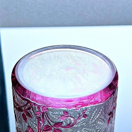 花のオールドバカラ エグランチエの小物入れ【1916年カタログ】ピンク