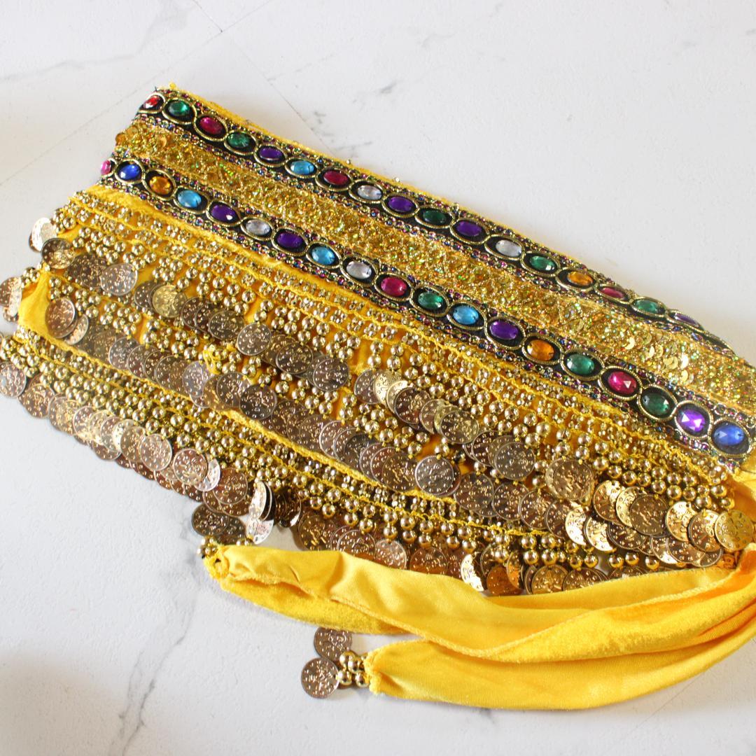 【ベリーダンス用オリエンタル衣装】ビジュークリスタル多数付き イエロー