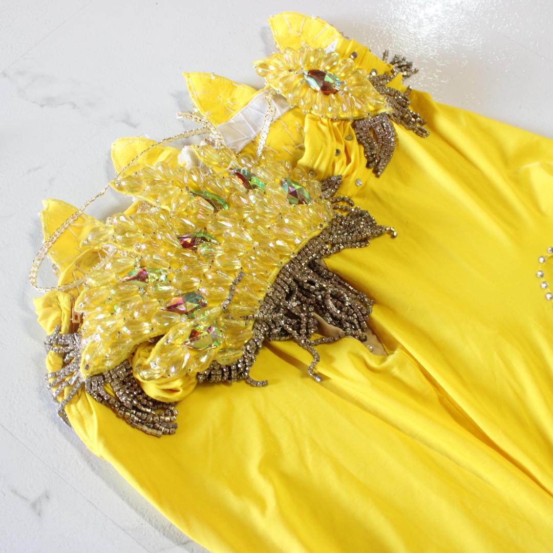 【ベリーダンス用オリエンタル衣装】ビジュークリスタル多数付き イエロー
