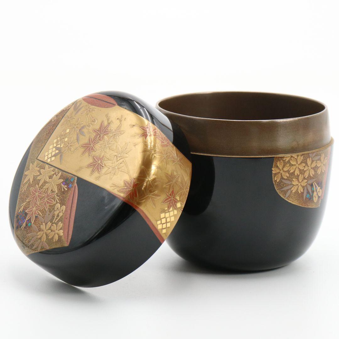 昇山作 誰が袖蒔絵 大棗 銀溜塗 螺鈿 茶道具 共箱　UM694　N5