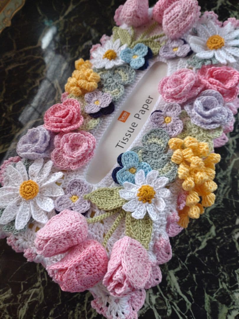 ティッシュボックスカバーかぎ編みインテリア生活道具 レース編みドイリー