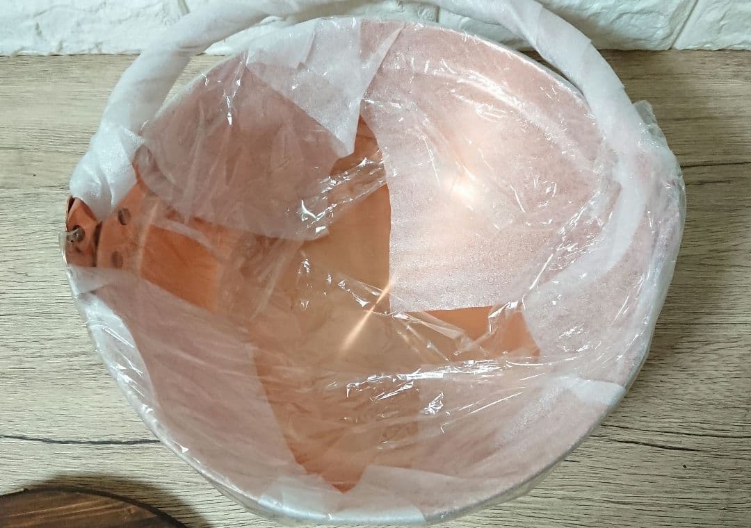 未使用 銅製 鍋 約30cm 木製蓋付 銅山菜鍋 30cm 吊付