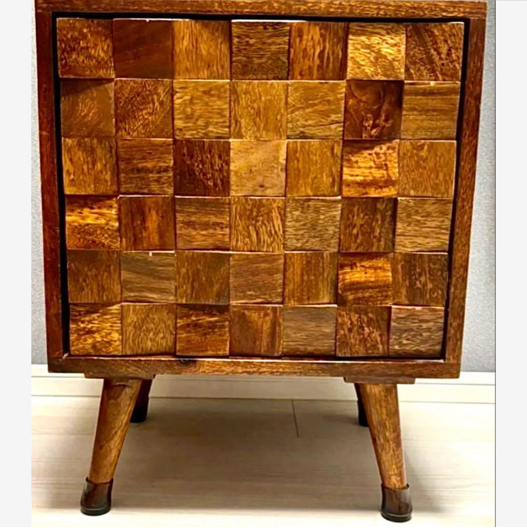 ★ZARA スクエアーウッドヘッドサイドテーブル木製