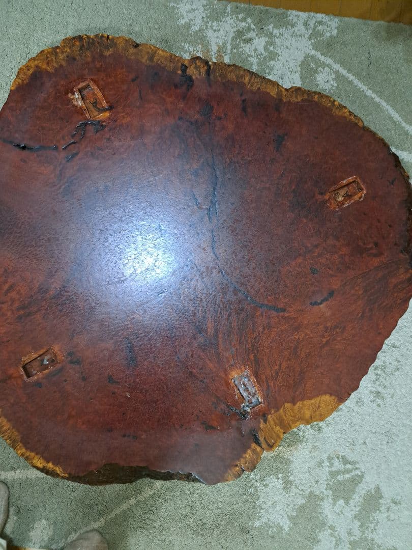 値下げ　円形一枚板テーブル　座卓　 花梨　コタツ　100cm　アンティーク