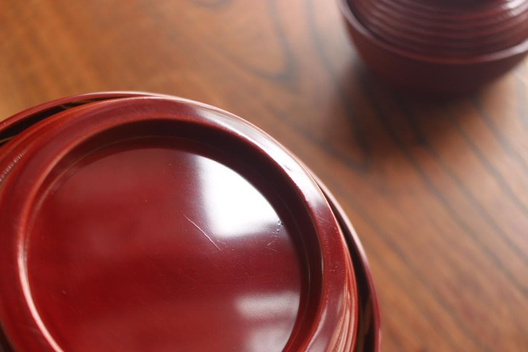 極小保管傷のみ！深みある糸目紅溜塗に極上稲穂福来雀蒔絵のお椀2点（検輪島塗雑煮椀