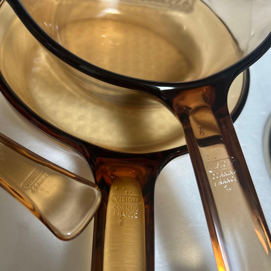 新品　フランス　パイロセラムビジョン　超耐熱ガラス片手鍋大　片手鍋小　フライパン