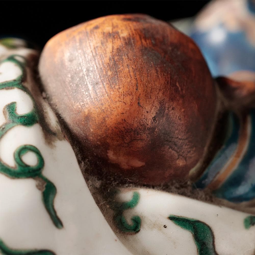 T 九谷焼き　布袋像　唐草模様　青手九谷　布袋　仏像　東洋彫刻　時代年代物