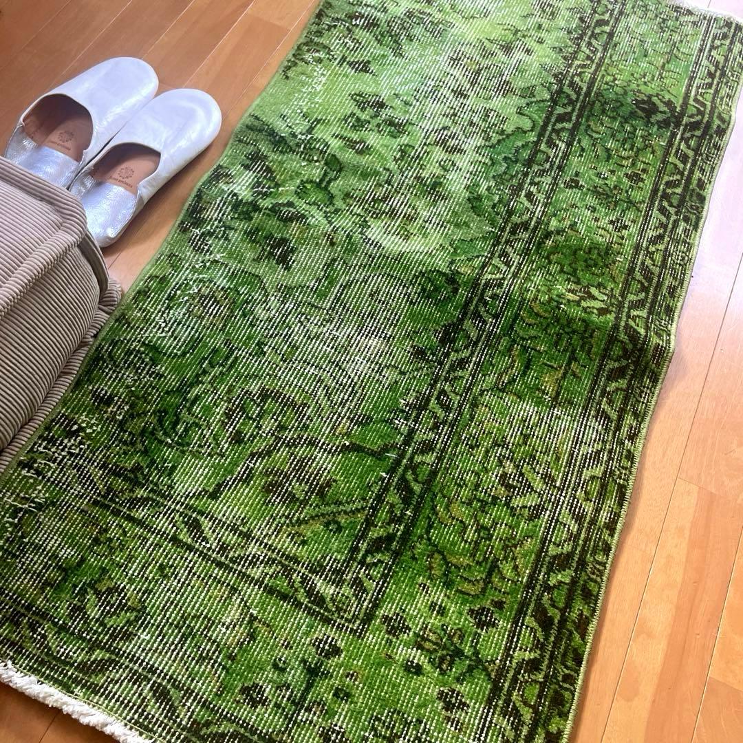 60×120ワサビグリーン　オーバーダイ　トルコあヴィンテージラグ